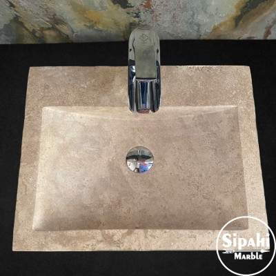 Traverten Batarya Çıkışlı Kalın Kenar Yay Model Lavabo Traverten Batarya Çıkışlı Kalın Kenar Yay Model Lavabo
