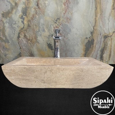 Traverten Batarya Çıkışlı Kalın Kenar Yay Model Lavabo Traverten Batarya Çıkışlı Kalın Kenar Yay Model Lavabo