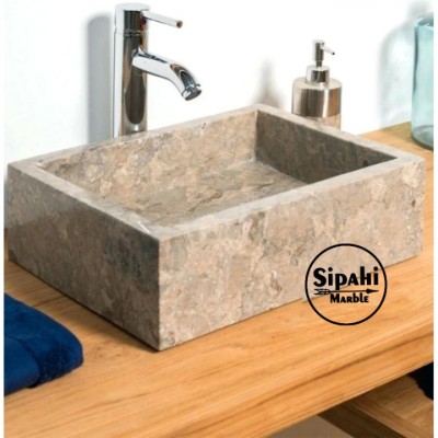 Gümüş Traverten Derin Kare Lavabo Gümüş Traverten Derin Kare Lavabo