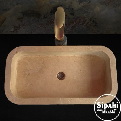 Traverten Kalın Kenar Uzun Dikdörtgen Lavabo Traverten Kalın Kenar Uzun Dikdörtgen Lavabo