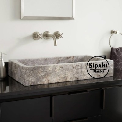 Gümüş Traverten Dikdörtgen Lavabo Gümüş Traverten Dikdörtgen Lavabo