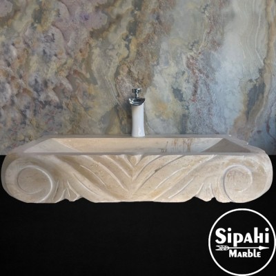Traverten Saray İşlemeli Eskitme Lavabo Traverten Saray İşlemeli Eskitme Lavabo