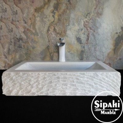 Afyon Beyaz Mermer Dışı Yatay Tarama Lavabo Afyon Beyaz Mermer Dışı Yatay Tarama Lavabo