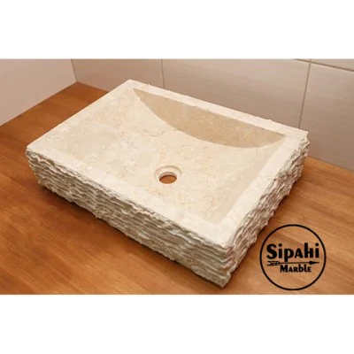 Bej Mermer Dışı Çizik Patlatma Kare Lavabo Bej Mermer Dışı Çizik Patlatma Kare Lavabo