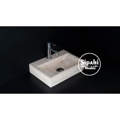 Traverten Batarya Çıkışlı Kare Lavabo Traverten Batarya Çıkışlı Kare Lavabo