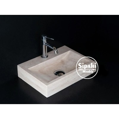 Traverten Batarya Çıkışlı Kare Lavabo Traverten Batarya Çıkışlı Kare Lavabo