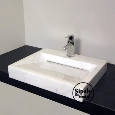 Beyaz Mermer Gizli Giderli Kare Lavabo Beyaz Mermer Gizli Giderli Kare Lavabo
