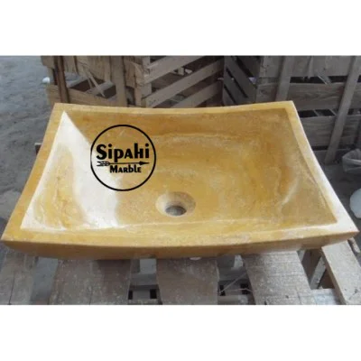 Sarı Traverten Kase Kare Lavabo Sarı Traverten Kase Kare Lavabo