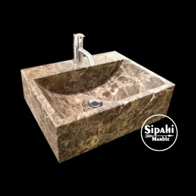 Dark Emperador Batarya Çıkışlı Derin Kare Lavabo Dark Emperador Batarya Çıkışlı Derin Kare Lavabo