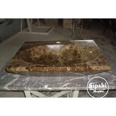Dark Emperador İçi Oval Kase Kare Lavabo Dark Emperador İçi Oval Kase Kare Lavabo
