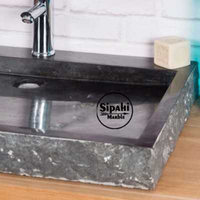 Siyah Mermer Dışı Patlatma İnce Dikdörtgen Lavabo Siyah Mermer Dışı Patlatma İnce Dikdörtgen Lavabo