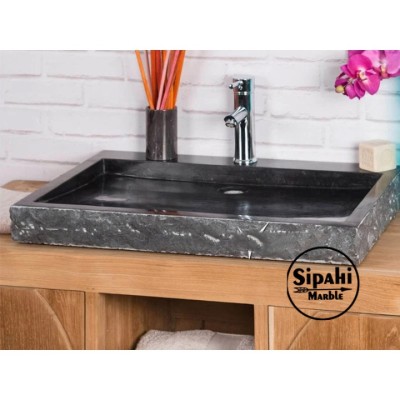Siyah Mermer Dışı Patlatma İnce Dikdörtgen Lavabo Siyah Mermer Dışı Patlatma İnce Dikdörtgen Lavabo