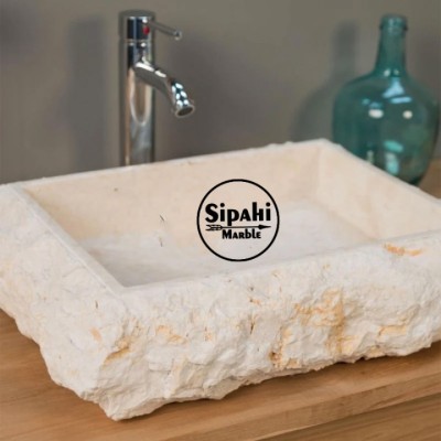 Bej Mermer Dışı Köşeli Patlatma Kare Lavabo Bej Mermer Dışı Köşeli Patlatma Kare Lavabo