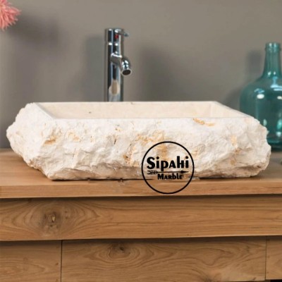 Bej Mermer Dışı Köşeli Patlatma Kare Lavabo Bej Mermer Dışı Köşeli Patlatma Kare Lavabo