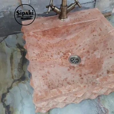 Kırmızı Traverten Piramit Dizayn Kare Lavabo - Batarya Çıkışlı Kırmızı Traverten Piramit Dizayn Kare Lavabo - Batarya Çıkışlı