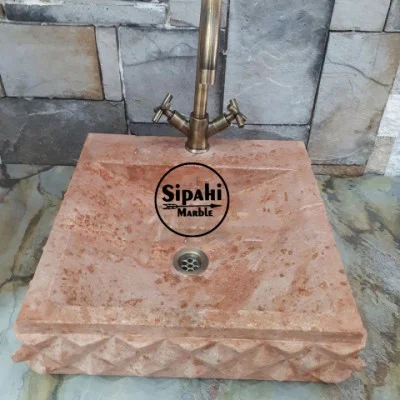 Kırmızı Traverten Piramit Dizayn Kare Lavabo - Batarya Çıkışlı Kırmızı Traverten Piramit Dizayn Kare Lavabo - Batarya Çıkışlı