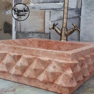 Kırmızı Traverten Piramit Dizayn Kare Lavabo - Batarya Çıkışlı Kırmızı Traverten Piramit Dizayn Kare Lavabo - Batarya Çıkışlı