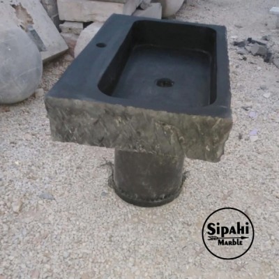 Bazalt Siyah Dışı Patlatma Cilalı Dikdörtgen Lavabo - Batarya Çıkışlı Bazalt Siyah Dışı Patlatma Cilalı Dikdörtgen Lavabo - Batarya Çıkışlı