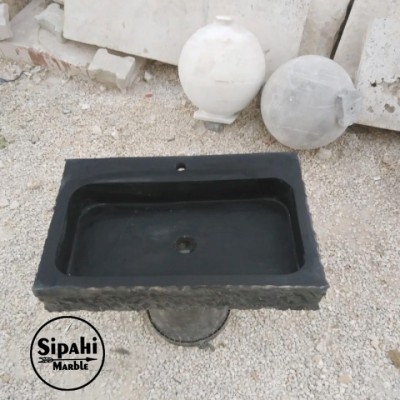 Bazalt Siyah Dışı Patlatma Cilalı Dikdörtgen Lavabo - Batarya Çıkışlı Bazalt Siyah Dışı Patlatma Cilalı Dikdörtgen Lavabo - Batarya Çıkışlı