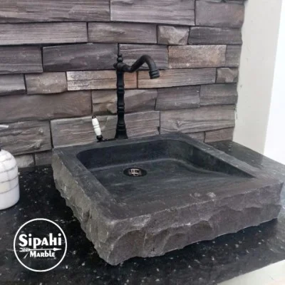 Bazalt Siyah Patlatma Kare Lavabo Bazalt Siyah Patlatma Kare Lavabo