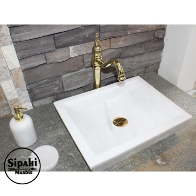 Afyon Beyaz Mermer Klasik Kare Lavabo Afyon Beyaz Mermer Klasik Kare Lavabo