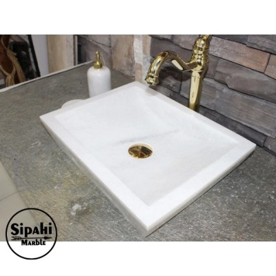 Afyon Beyaz Mermer Klasik Kare Lavabo Afyon Beyaz Mermer Klasik Kare Lavabo