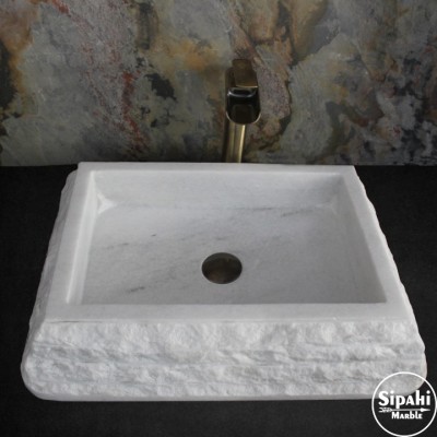 Beyaz Mermer Dışı Eğimli Patlatma Kare Lavabo Beyaz Mermer Dışı Eğimli Patlatma Kare Lavabo