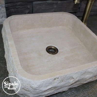 Traverten Doğal Patlatma Kare Lavabo Traverten Doğal Patlatma Kare Lavabo