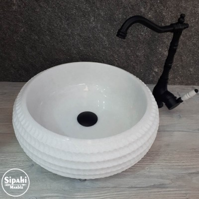 Kristal Beyaz Mermer Özel İşlemeli Bombeli Lavabo Kristal Beyaz Mermer Özel İşlemeli Bombeli Lavabo