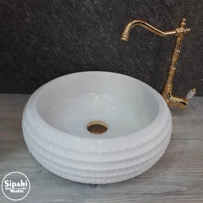 Kristal Beyaz Mermer Özel İşlemeli Bombeli Lavabo Kristal Beyaz Mermer Özel İşlemeli Bombeli Lavabo