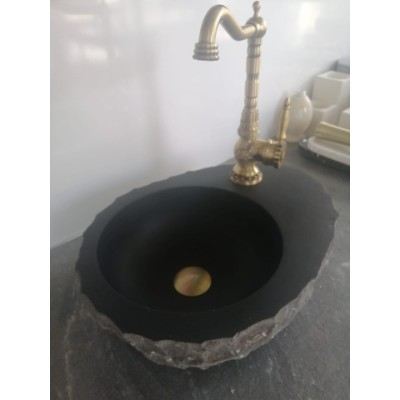 Bazalt Kütük Batarya Çıkışlı Lavabo