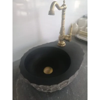 Bazalt Kütük Batarya Çıkışlı Lavabo Bazalt Kütük Batarya Çıkışlı Lavabo
