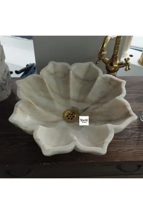 Özel Tasarım Çiçek Desenli Mermer Lavabo