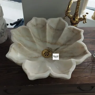 Özel Tasarım Çiçek Desenli Mermer Lavabo