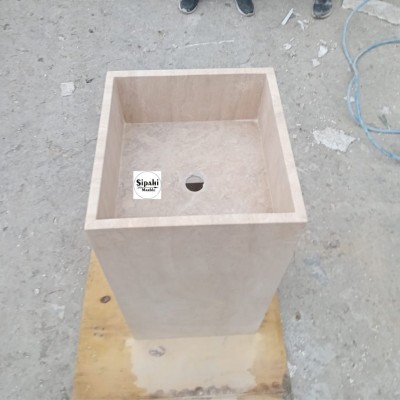 Traverten  Kare Gizli Giderli Dikey Lavabo