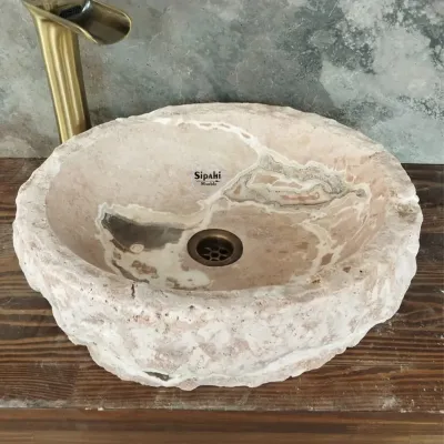 Pembe Traverten Doğal Yüzey Lüks Çanak