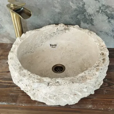 Traverten Doğal Yapılı Çanak Lavabo