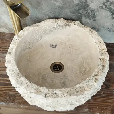 Traverten Doğal Yapılı Çanak Lavabo Traverten Doğal Yapılı Çanak Lavabo