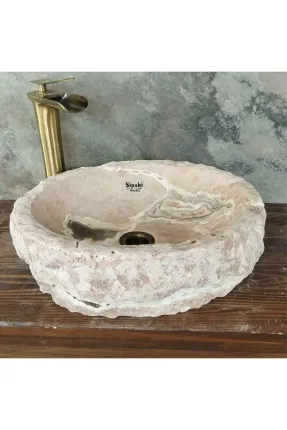 Pembe Traverten Doğal Yüzey Lüks Çanak