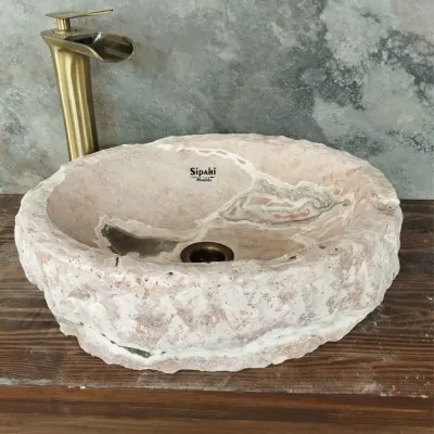 Pembe Traverten Doğal Yüzey Lüks Çanak Pembe Traverten Doğal Yüzey Lüks Çanak