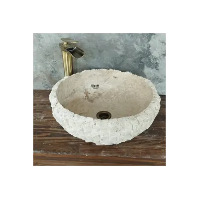 Traverten Dikey Patlatma Çanak Lavabo