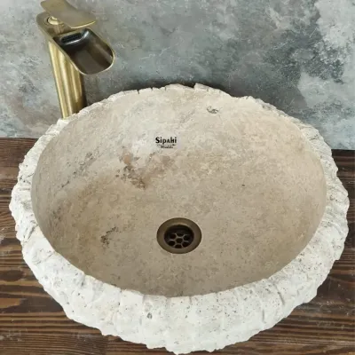 Traverten Dikey Patlatma Çanak Lavabo Traverten Dikey Patlatma Çanak Lavabo