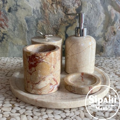 Rozalya Bej Mermer Yaprak Detay Krom Aparatlı 5'Li Banyo Seti Rozalya Bej Mermer Yaprak Detay Krom Aparatlı 5'Li Banyo Seti