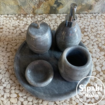 Gray Marble Deer Detail 5 Pcs Bathroom Set Gray Marble Deer Detail 5 Pcs Bathroom Set