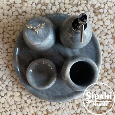 Gray Marble Deer Detail 5 Pcs Bathroom Set Gray Marble Deer Detail 5 Pcs Bathroom Set