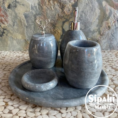 Gri Mermer Geyik Detay 5'Li Banyo Seti