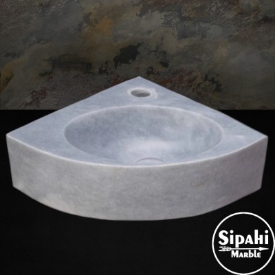 Afyon Gri Mermer Mini Köşe Lavabo - Batarya Çıkışlı Afyon Gri Mermer Mini Köşe Lavabo - Batarya Çıkışlı