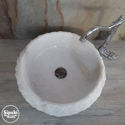 Muğla Beyaz Mermer Sarık Patlatma Bombeli Lavabo Muğla Beyaz Mermer Sarık Patlatma Bombeli Lavabo