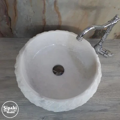 Muğla Beyaz Mermer Sarık Patlatma Bombeli Lavabo Muğla Beyaz Mermer Sarık Patlatma Bombeli Lavabo