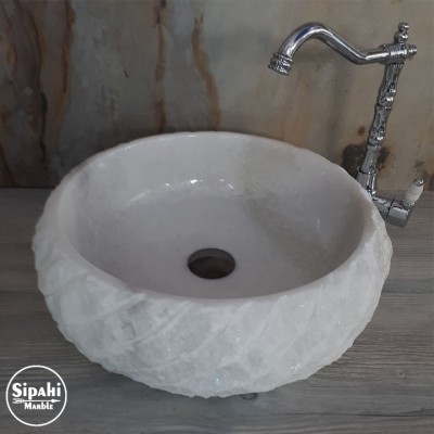 Muğla Beyaz Mermer Sarık Patlatma Bombeli Lavabo Muğla Beyaz Mermer Sarık Patlatma Bombeli Lavabo